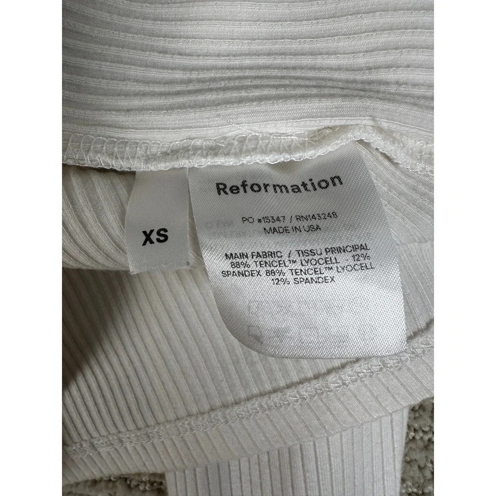 Reformation Jeans White Ribbed Scoop Neck Puff Sleeve Top XS